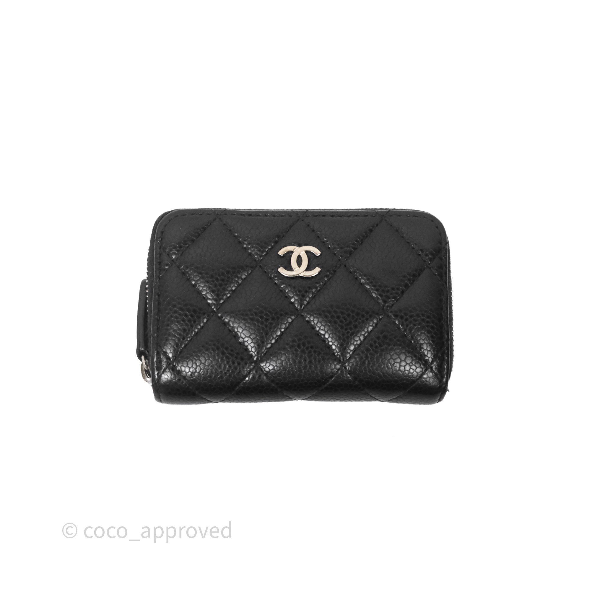 Chanel Classic Zipped Coin Purse Black Caviar Silver Hardware