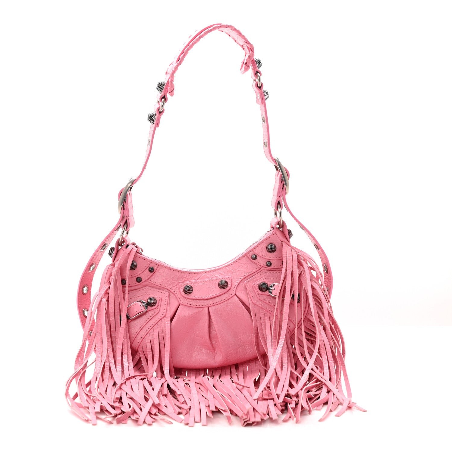 Balenciaga Agneau Arena Le Cagole Fringe Shoulder Bag XS Sweet Pink