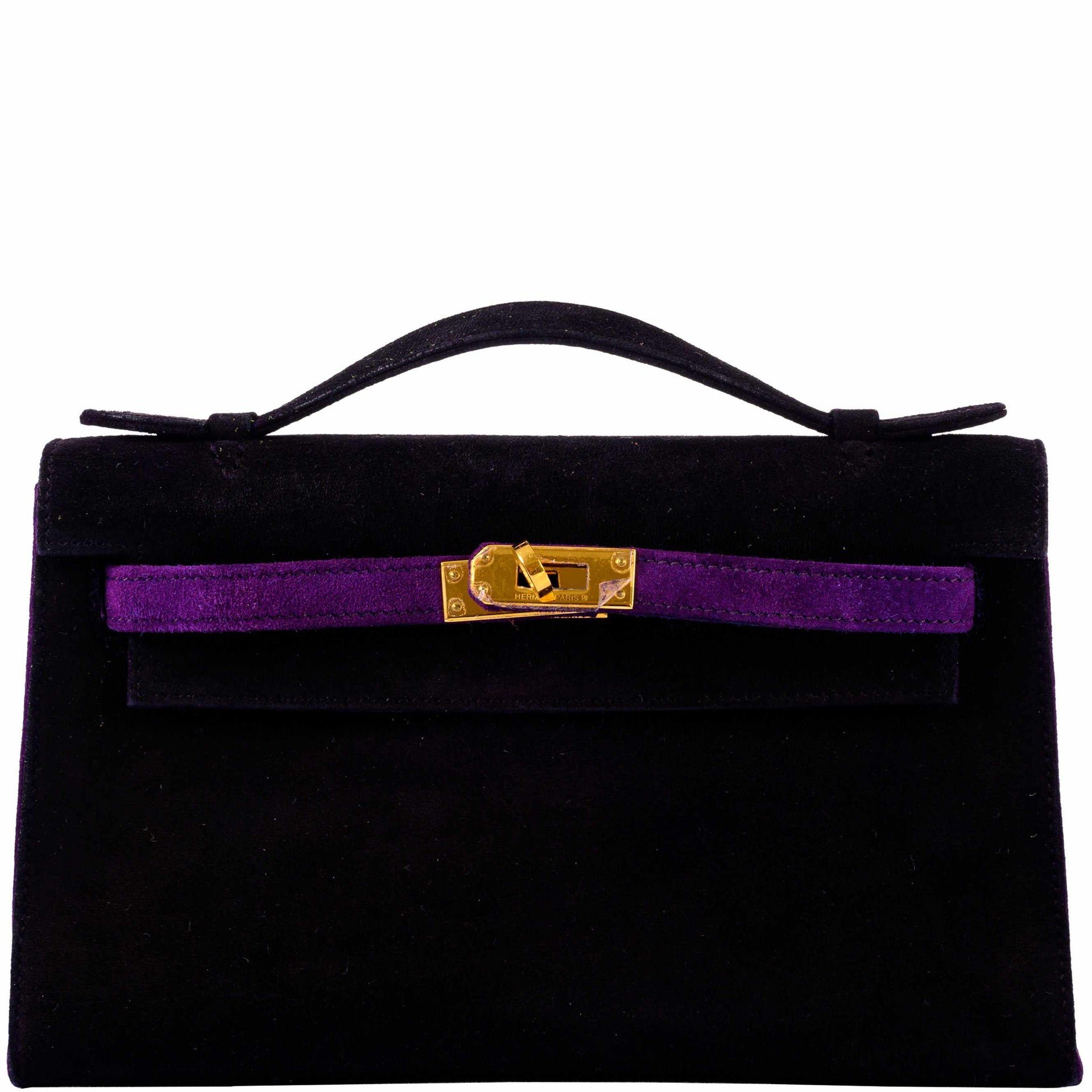 Hermes Hermès Kelly Pochette Bicolor Noir / Violet Veau Doblis Gold Hardware