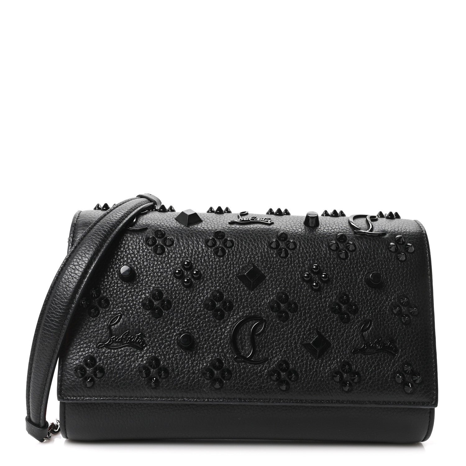 Christian Louboutin Calfskin Spikes Loubinthesky Paloma Clutch Black
