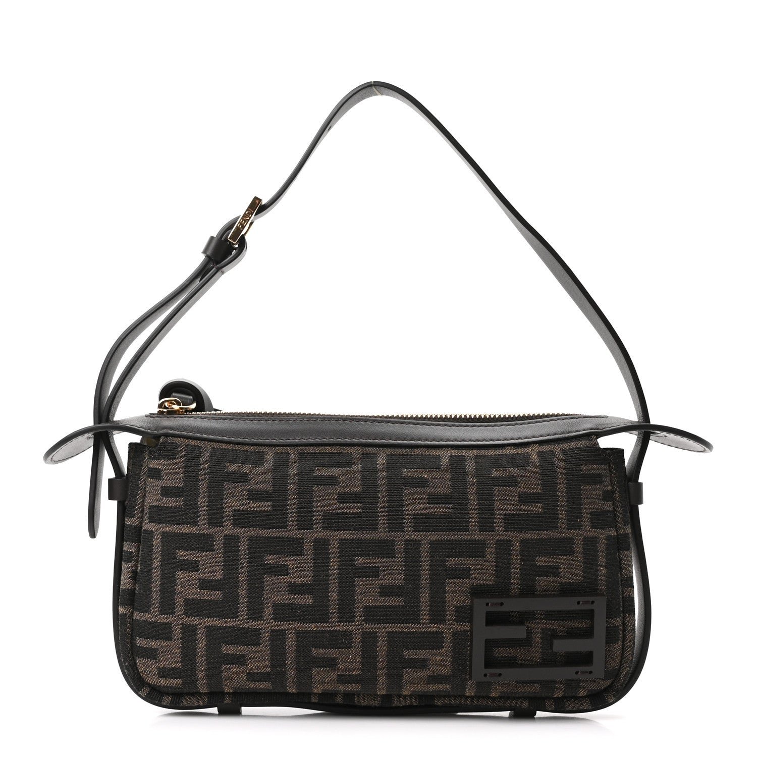 Fendi Fabric Jacquard Vitello Grace FF 1974 Mini Simply Fendi Shoulder Bag Tobacco Moro Ebano