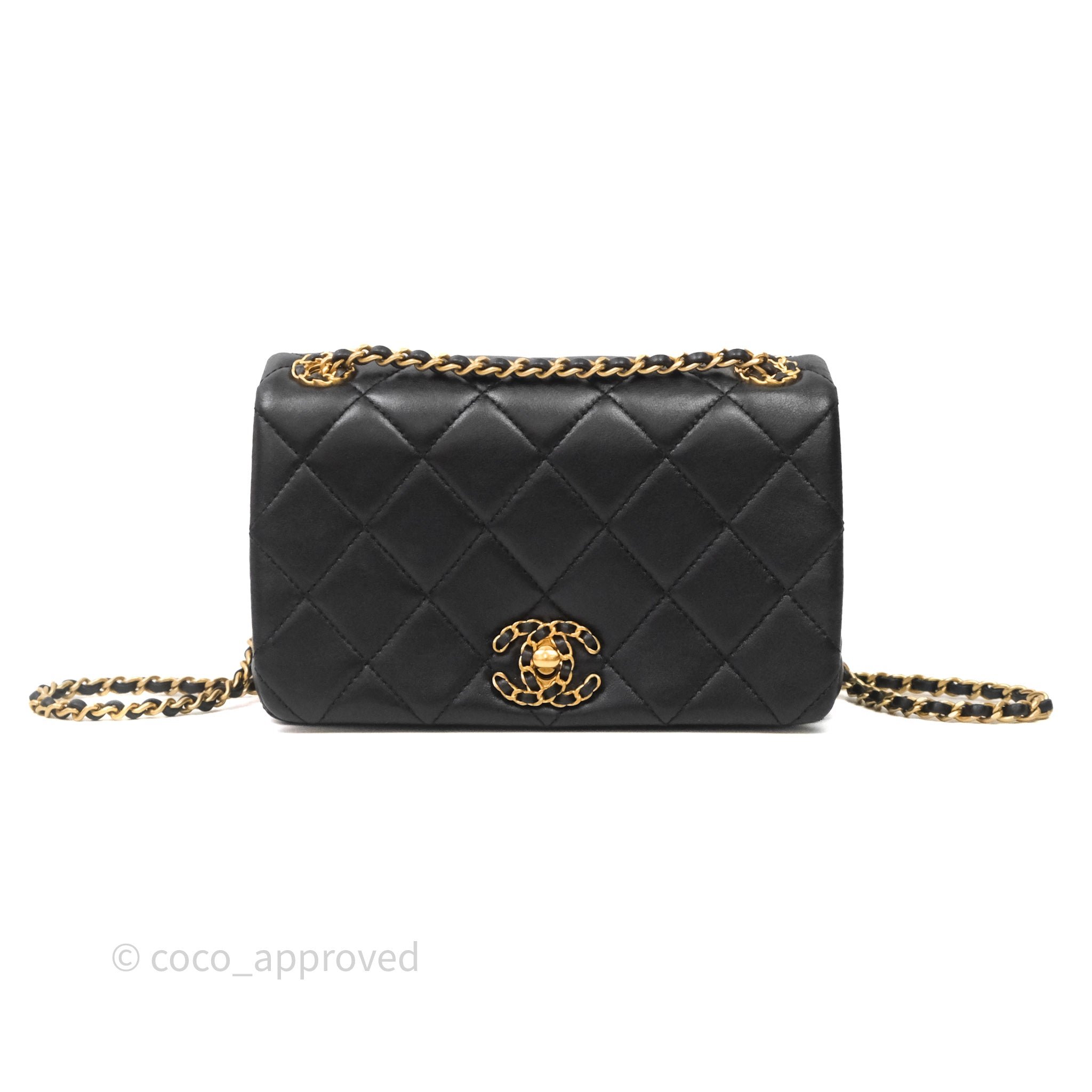 Chanel Flap Bag Black Lambskin Aged Gold Hardware 24P