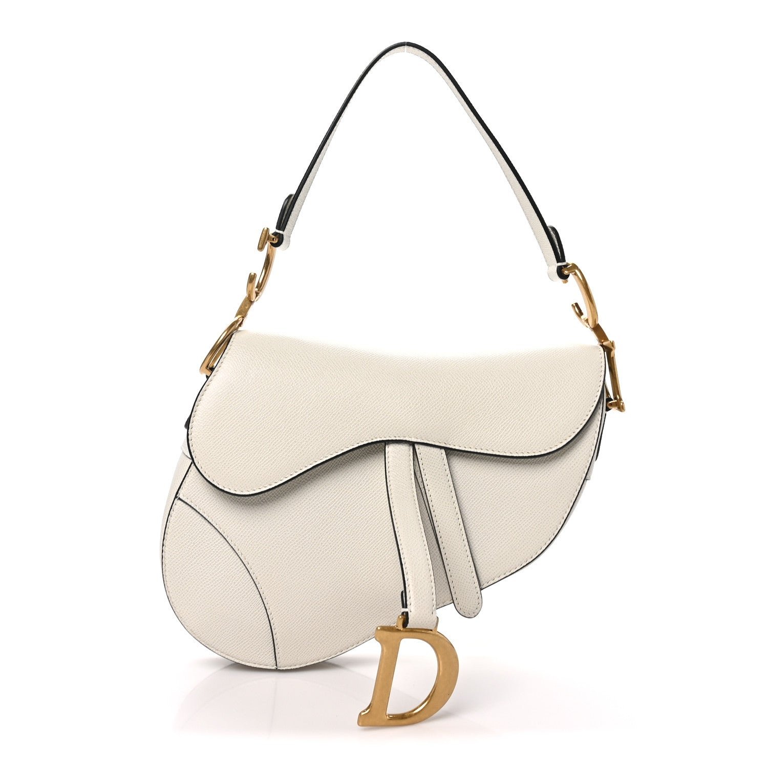Christian Dior Grained Calfskin Saddle Bag White