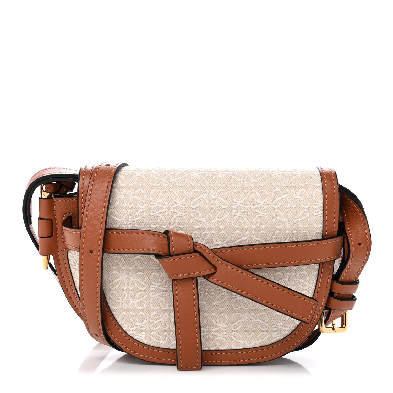 Loewe Loewe Calfskin Canvas Anagram Mini Gate Dual Bag Ecru Tan