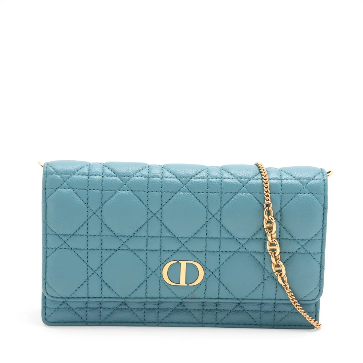 Christian Dior Cannage Leather Chain Wallet Blue