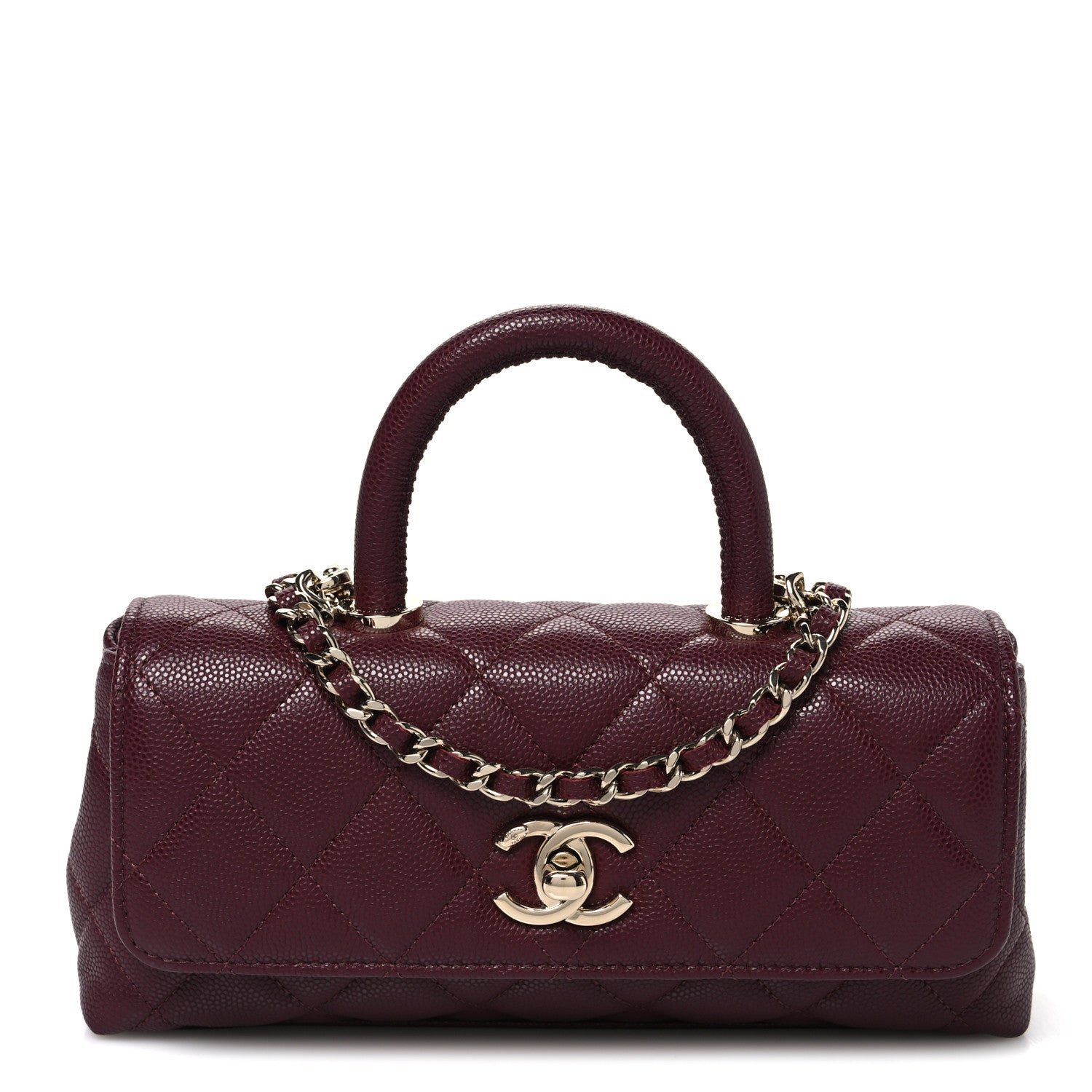 Chanel Caviar Quilted Coco Handle East West Clutch With Chain Dark Burgundy
