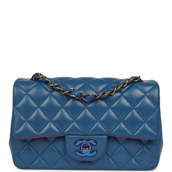 Pre-owned Chanel Mini Rectangular Flap Bag Blue, Purple Lambskin Rainbow Hardware