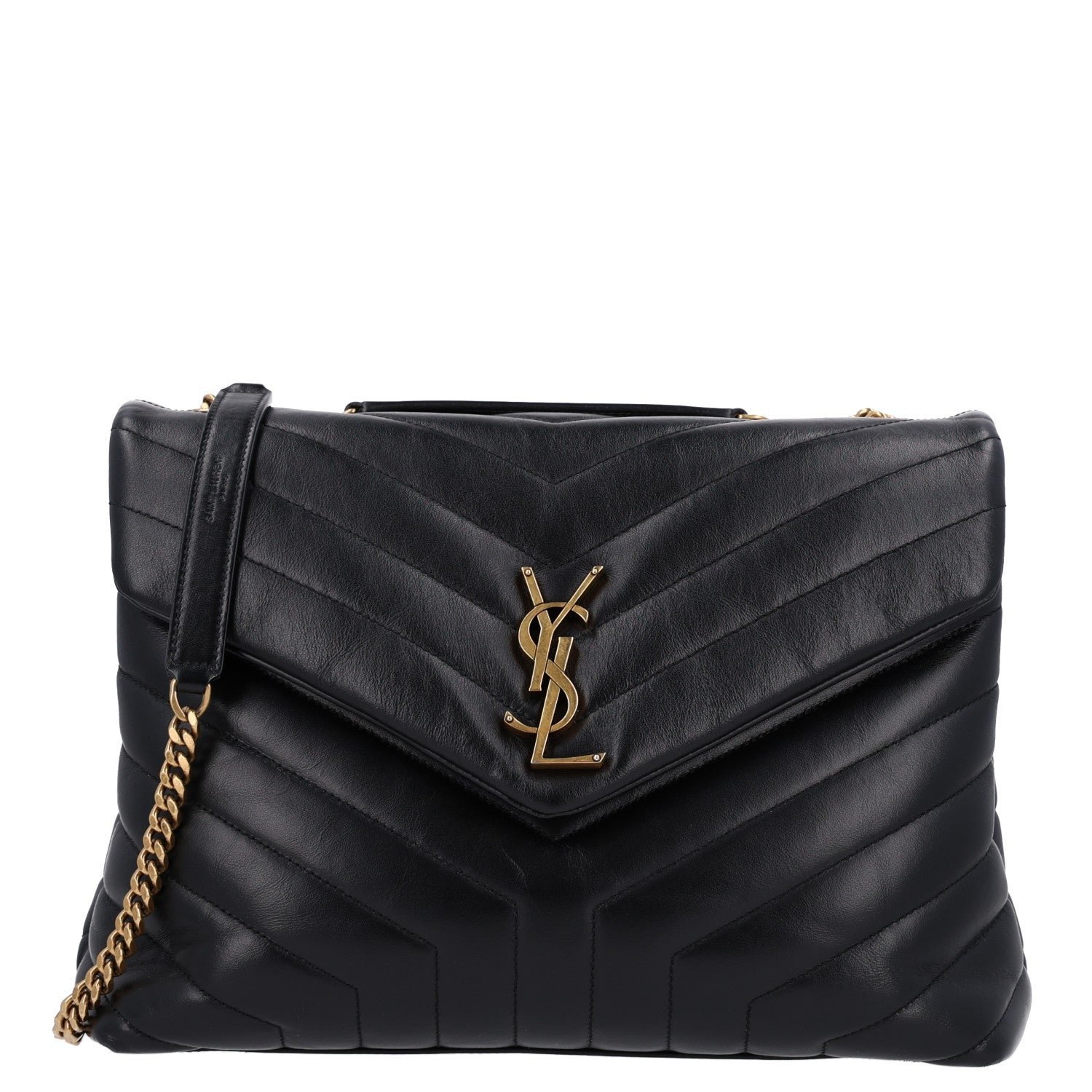 Saint Laurent Calfskin Y Quilted Monogram Medium Loulou Chain Satchel Black