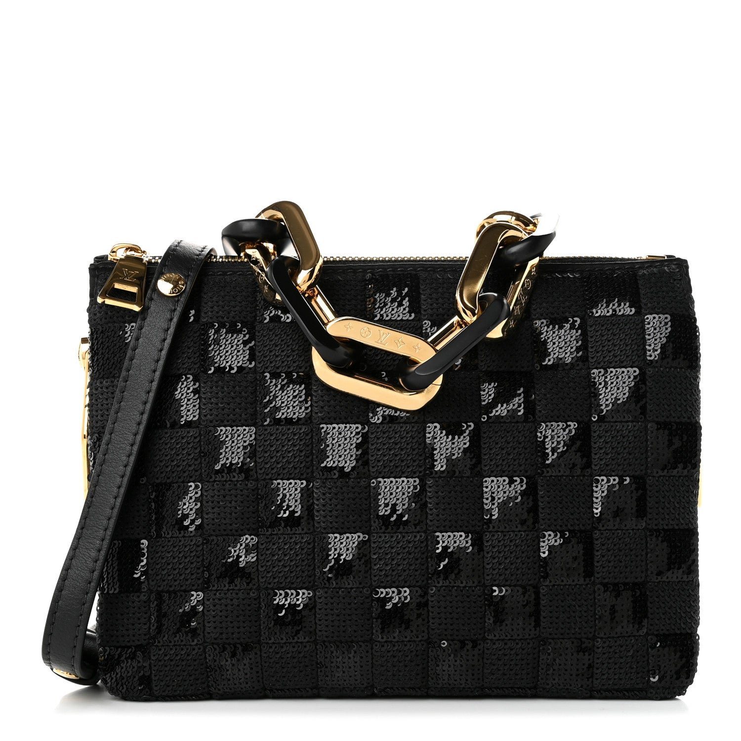 Louis Vuitton Satin Sequin Embroidered Damier Coussin BB Black