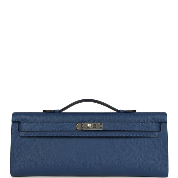 Hermes Hermes Kelly Cut Bleu Tie Epsom Palladium Hardware