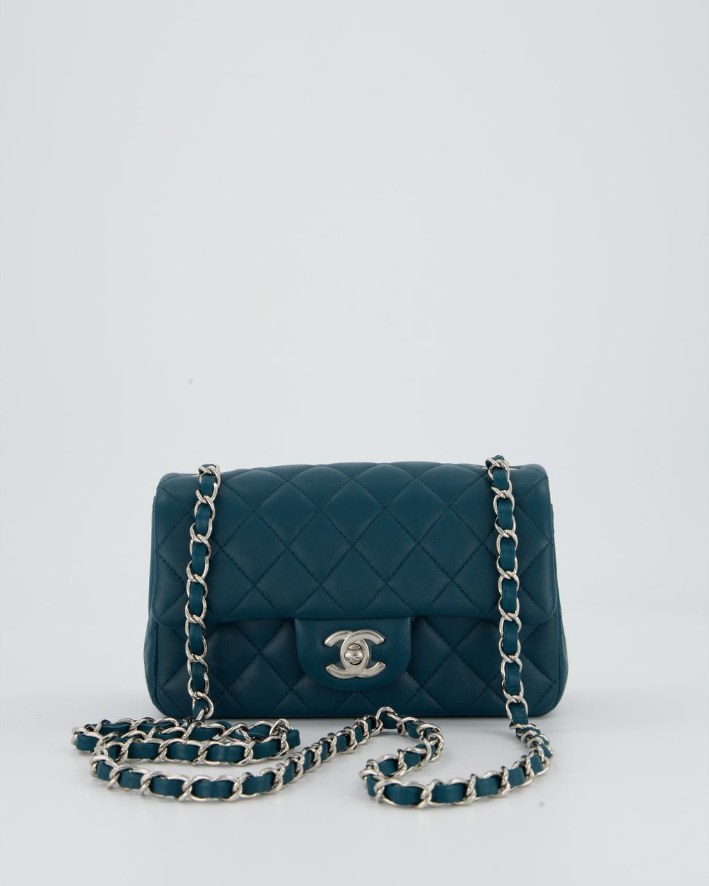 Chanel Cobalt Blue Classic  Mini Rectangular Single Flap Bag In Lambskin Leather With Silver Hardware