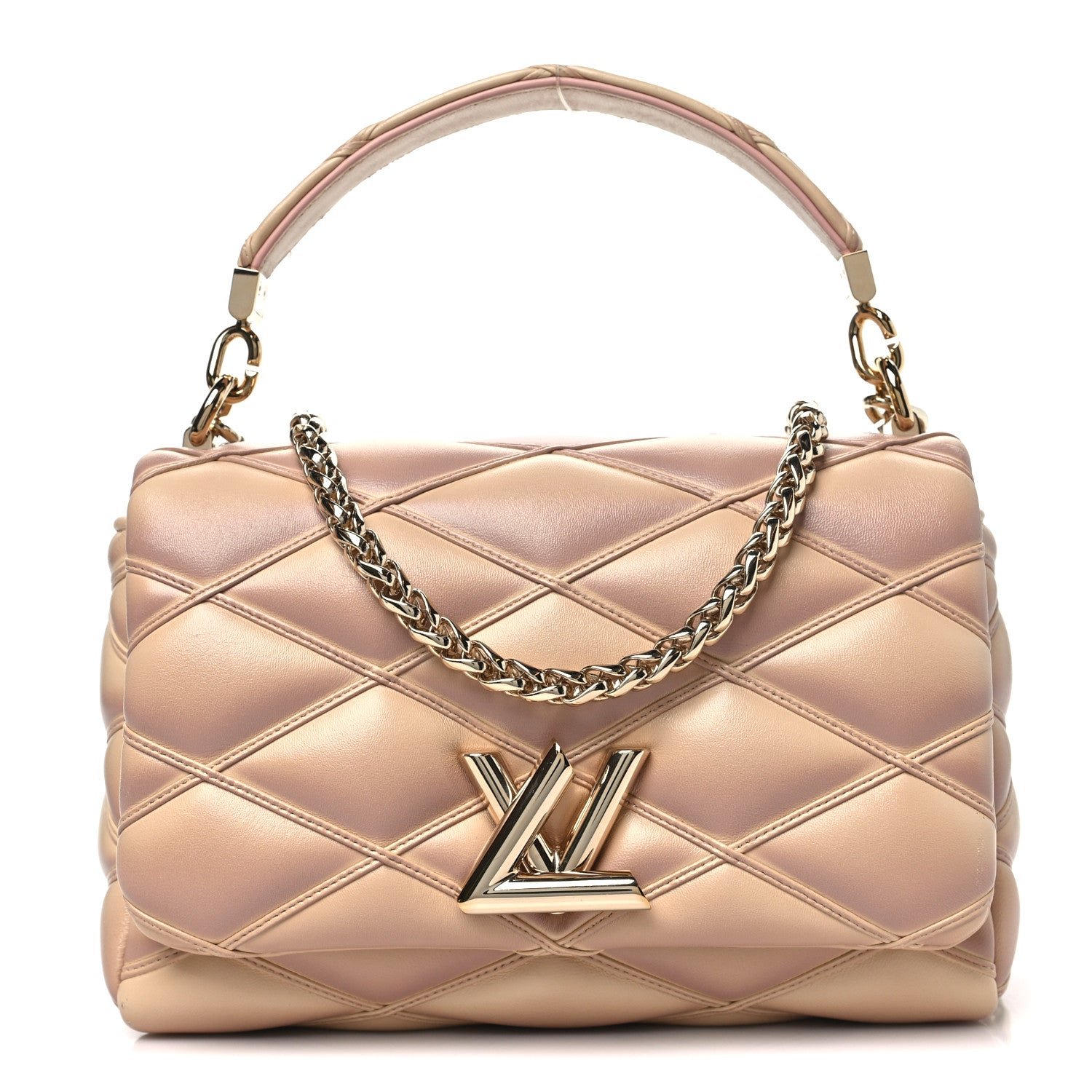 Louis Vuitton Lambskin Malletage Top Handle GO-14 MM Beige Rose