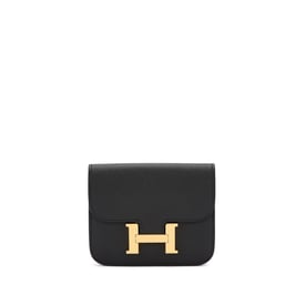 Hermes Black Epsom Constance Slim Wallet Gold Hardware, 2023