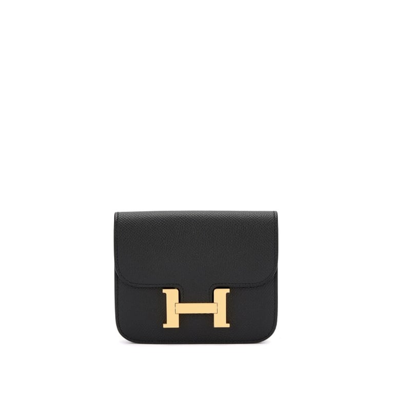Hermes Black Epsom Constance Slim Wallet Gold Hardware, 2023