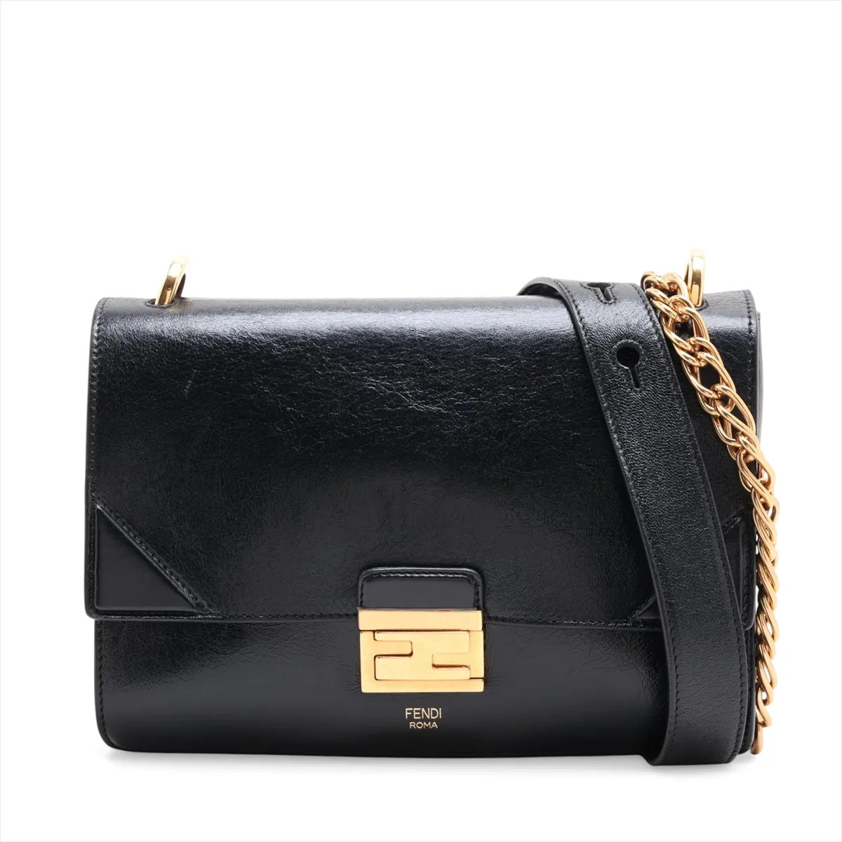 Fendi Kanyu 8BT313 Leather 2 Way Shoulder Bag Black