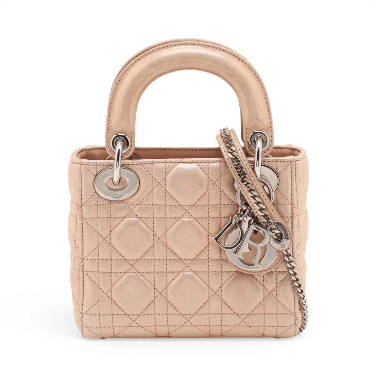 Christian Dior Cannage Lady Dior Mini Leather 2 Way Handbag Beige