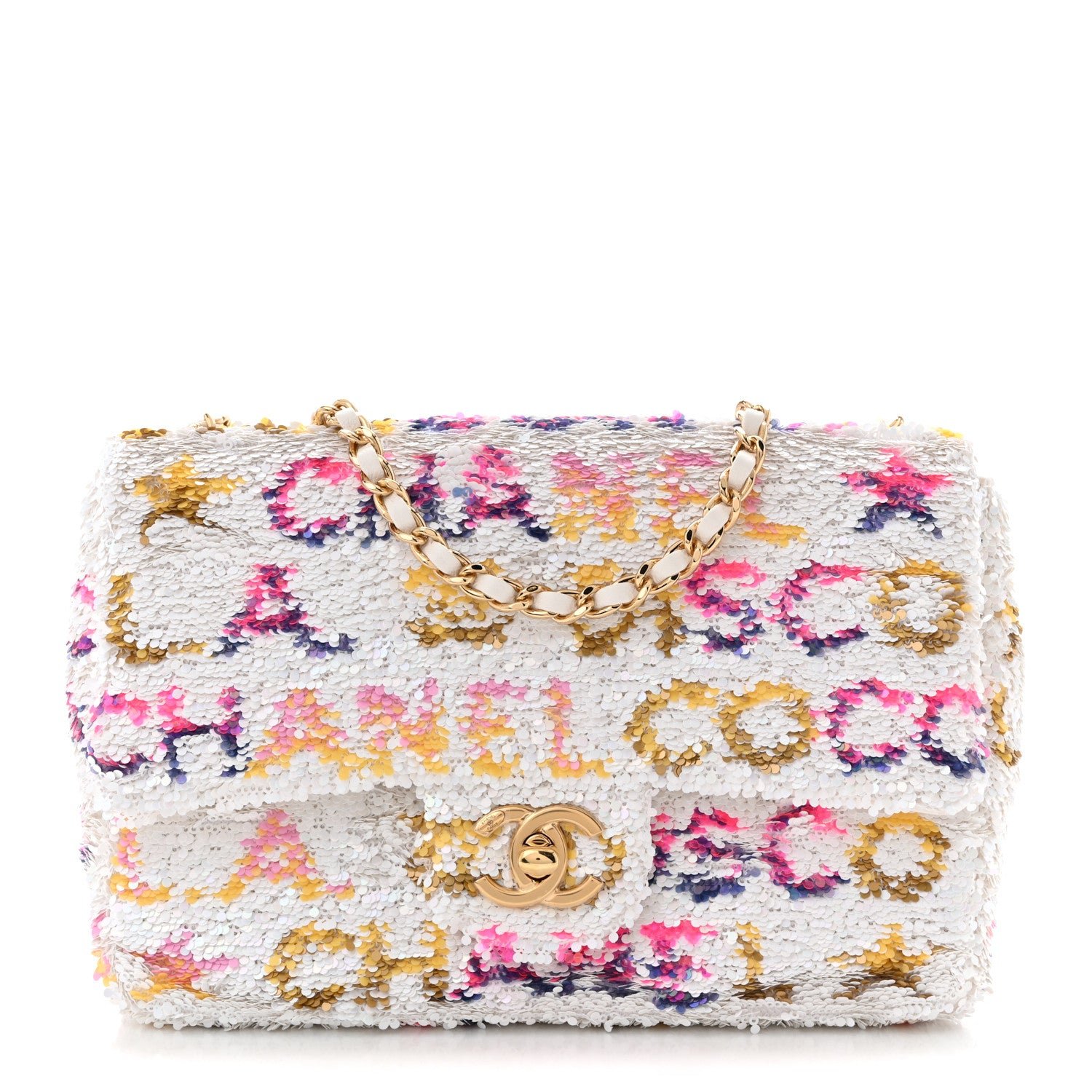 Chanel Sequin Logo CC Small Single Flap White Multicolor