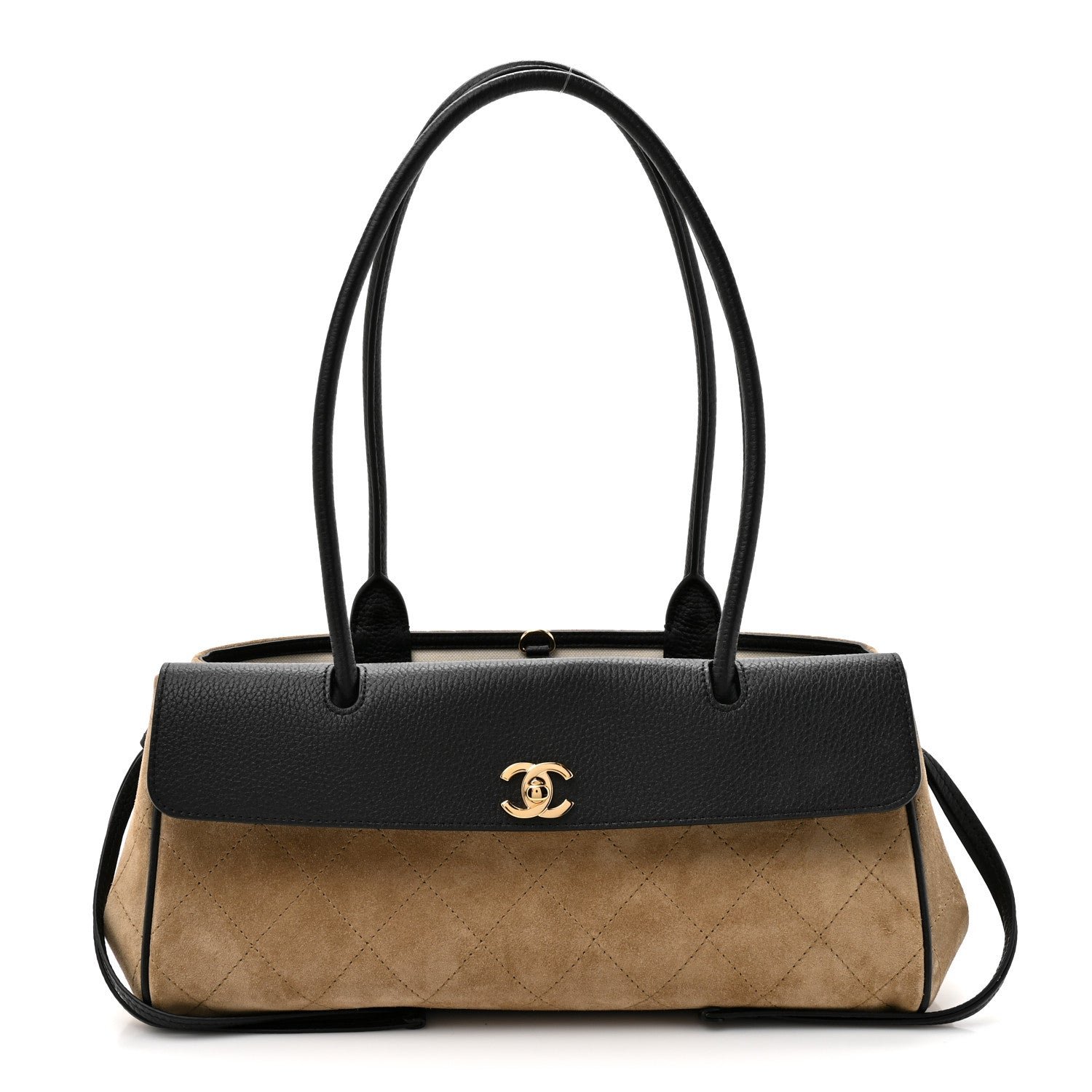Chanel Grained Calfskin Suede Urban Essentials Small Shopping Bag Dark Beige Black