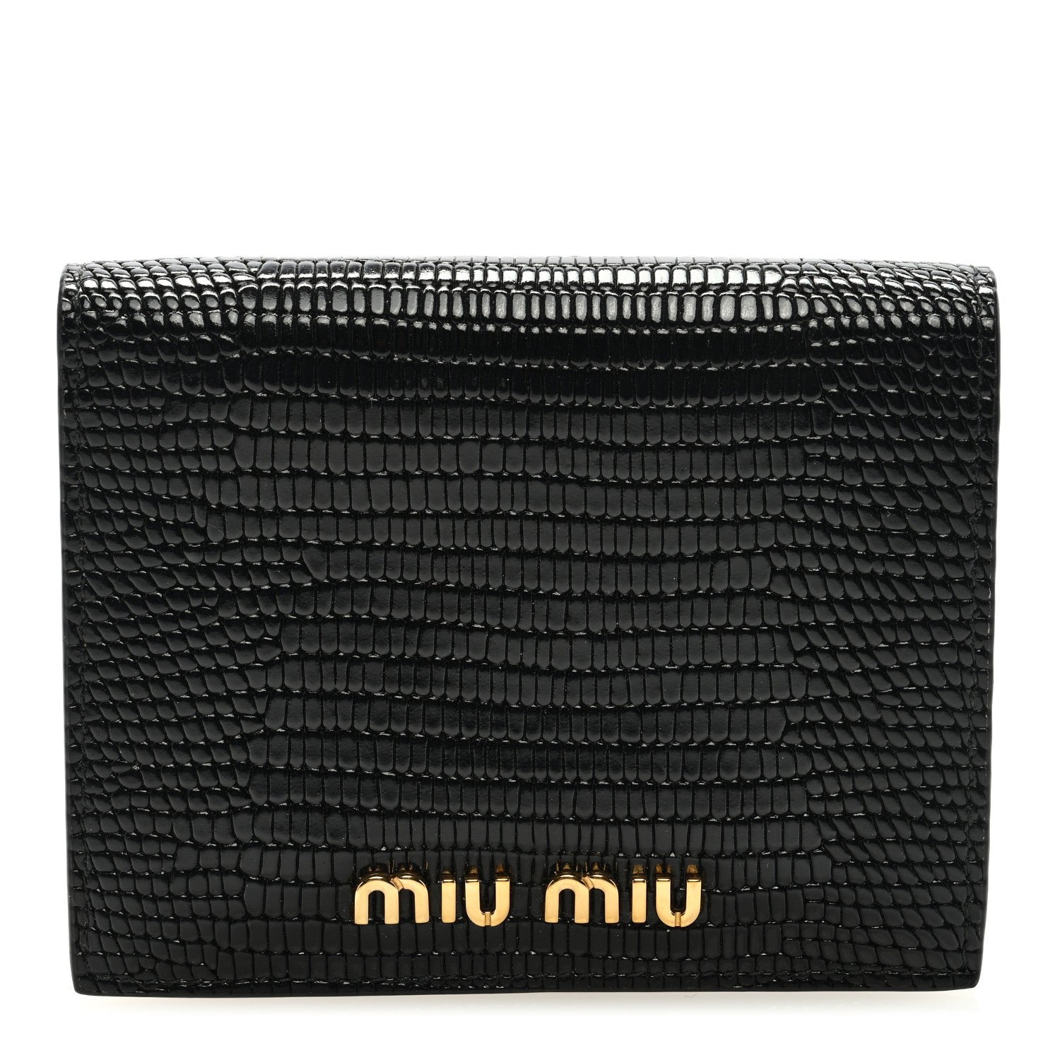 Miu Miu Vernice Lizard Embossed Wallet Black
