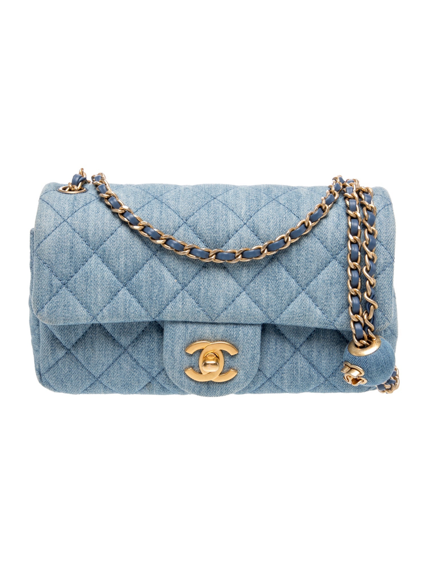 Classic Denim Pearl Crush Rectangular Mini Flap Bag
