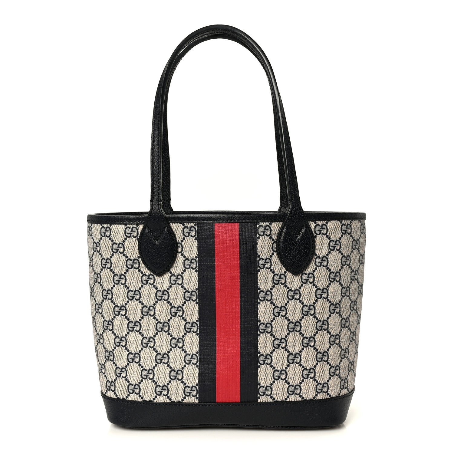 Gucci GG Supreme Monogram Textured Dollar Calfskin Web Small Ophidia Tote Beige Blue