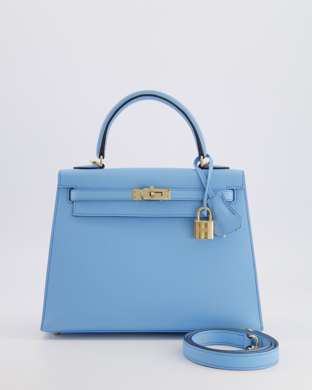 *VERY RARE* Hermès HSS Kelly 25 Sellier Bag in Bleu Celeste Epsom Leather with Bleu Jean Contrast Stitching and Permabrass Hardware