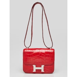 Hermes Hermes 18cm Rouge Casaque Matte Alligator Palladium Plated Constance Bag