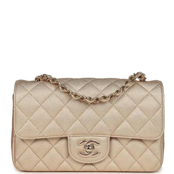 Chanel Mini Classic Rectangular Flap Bag Gold Grained Lambskin Caviar Light Gold Hardware
