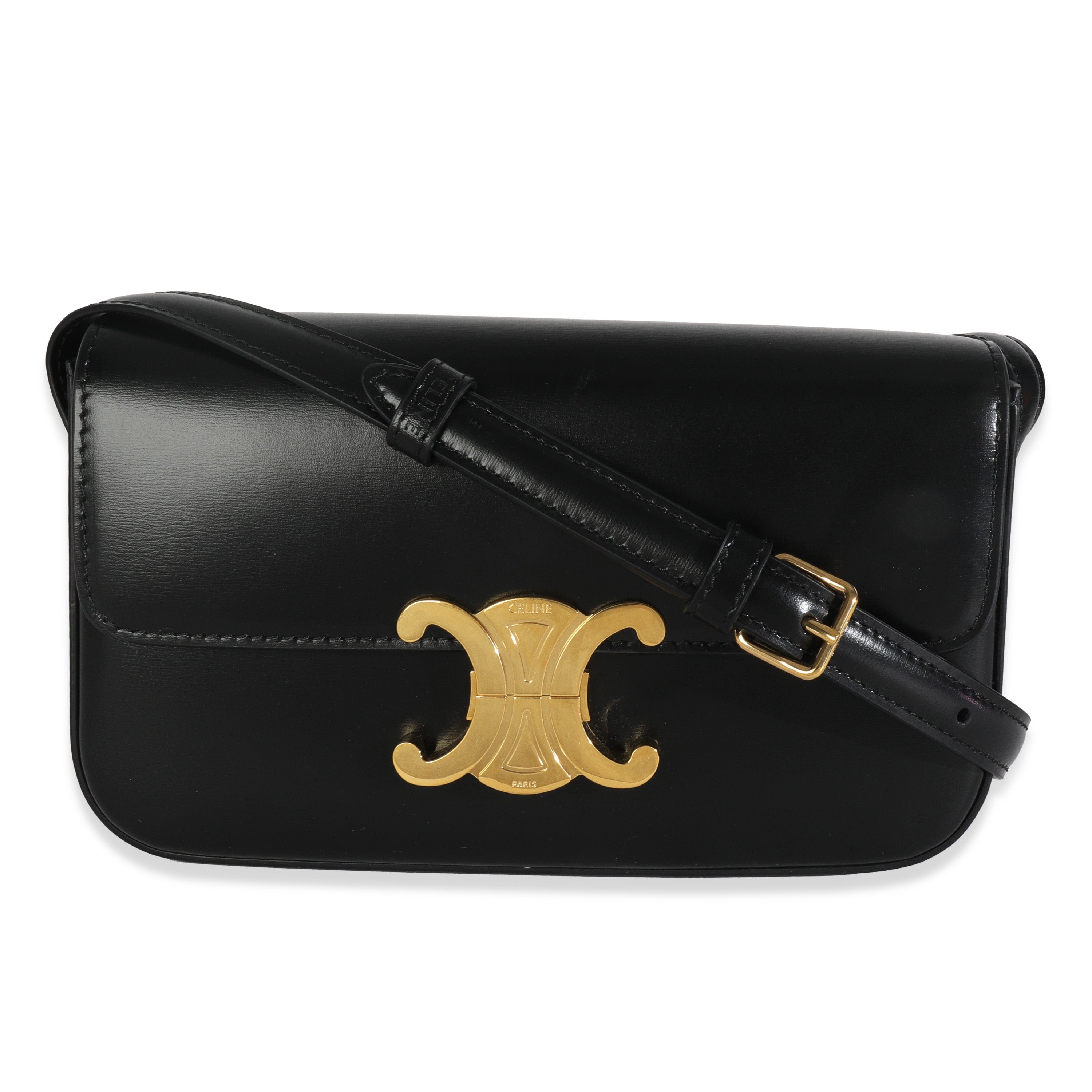 Celine Black Shiny Calfskin Claude Triomphe Shoulder Bag