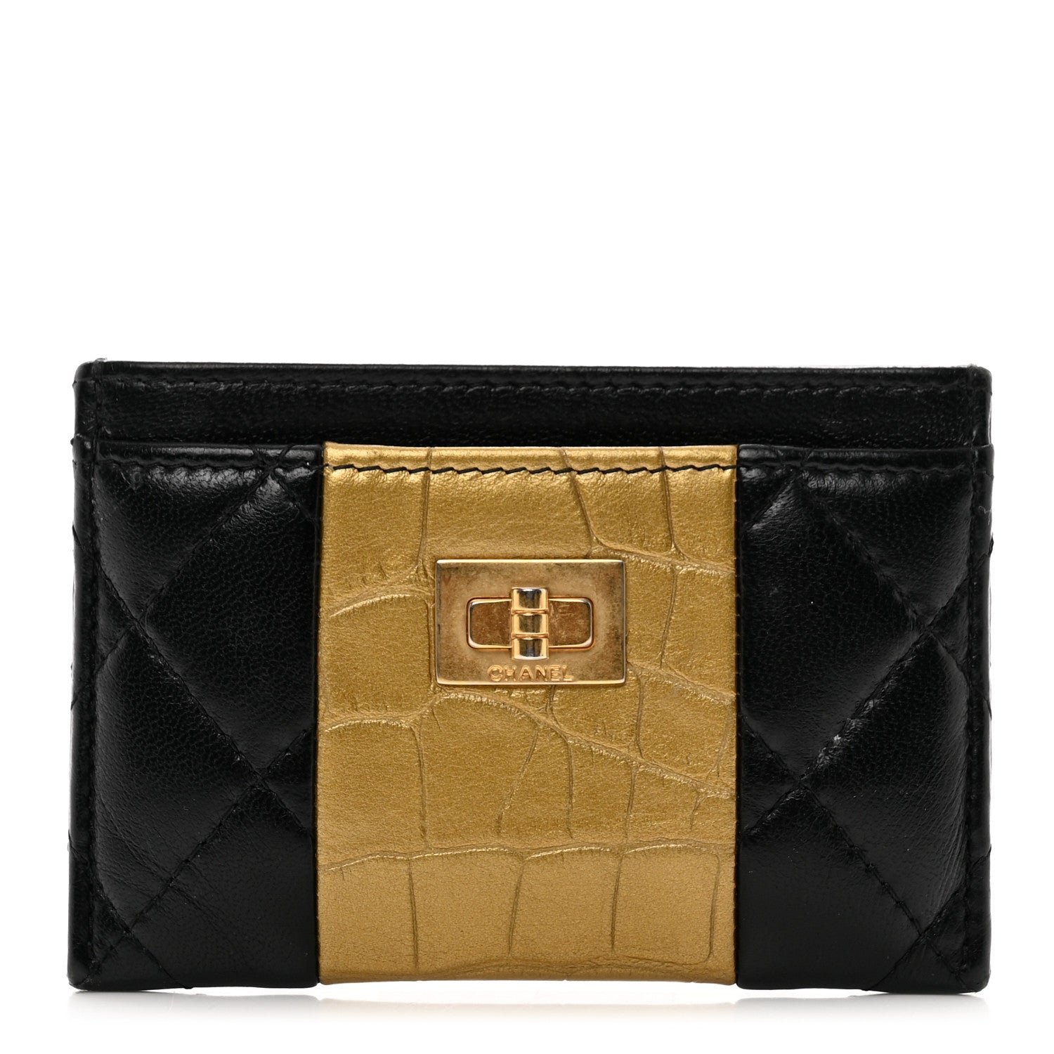 Chanel Lambskin Crocodile Embossed 2.55 Reissue Card Holder Black Gold