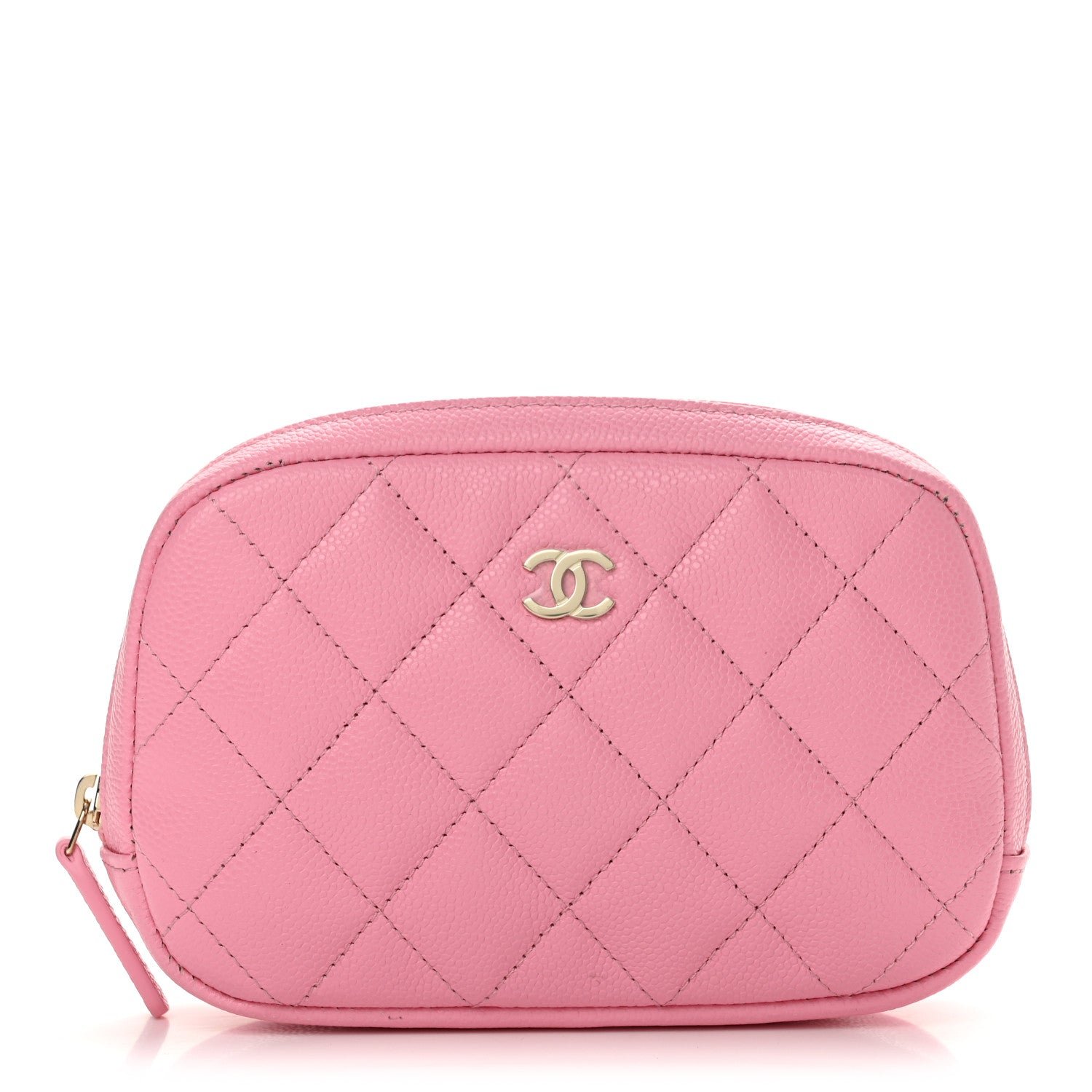 Caviar Quilted Small Curvy Pouch Cosmetic Case Pink