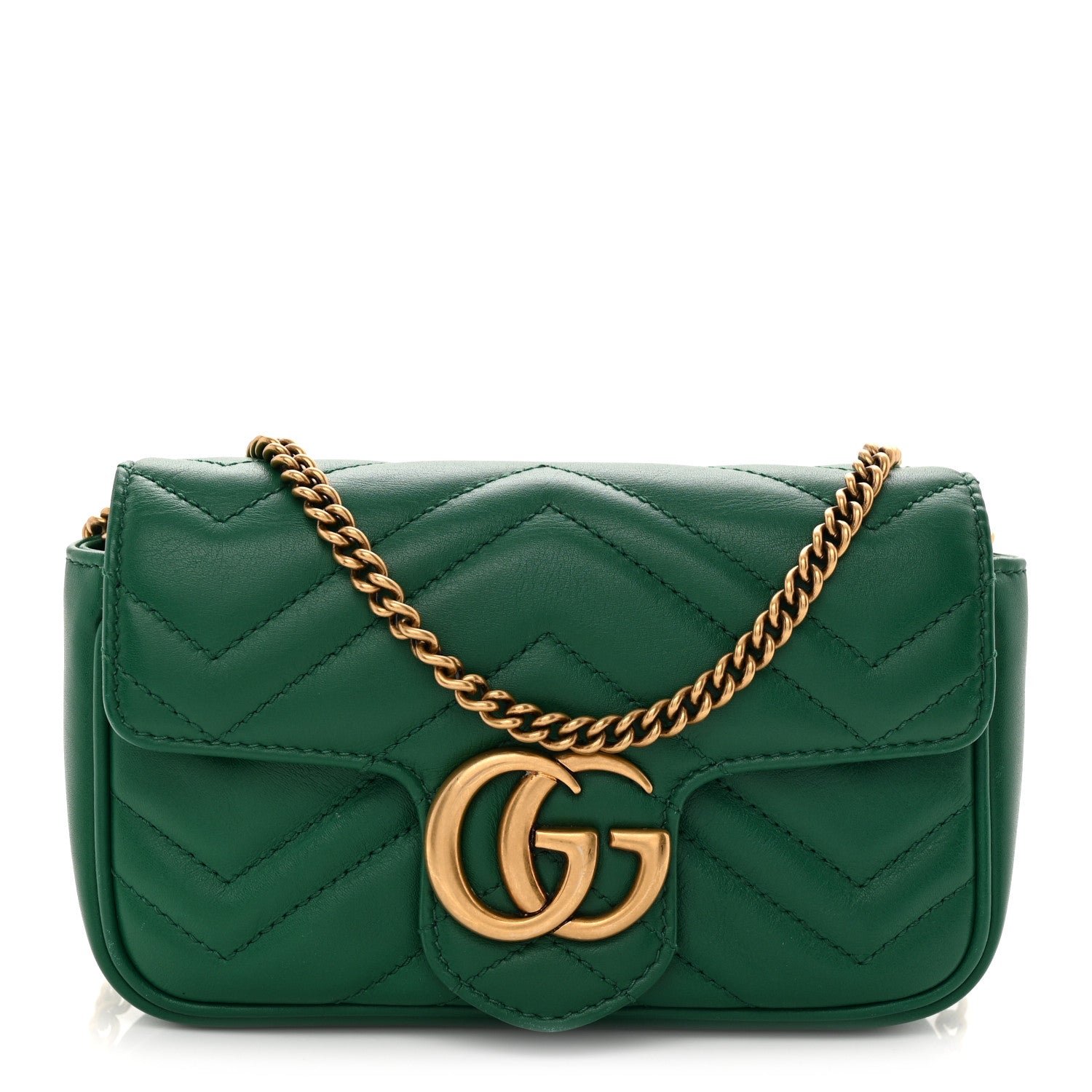 Gucci Calfskin Matelasse Super Mini GG Marmont Shoulder Bag Emerald Green