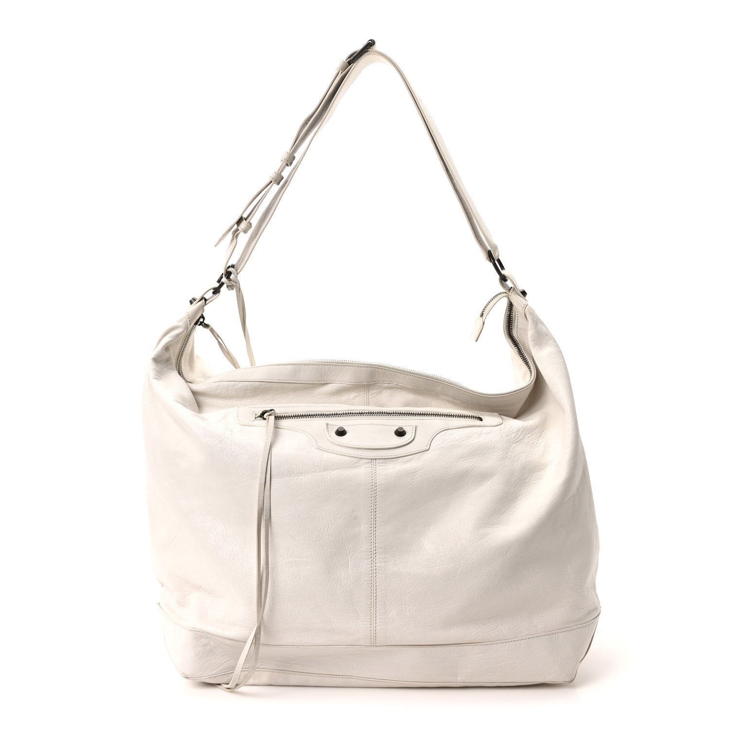 Balenciaga Agneau Classic Silver Hardware Courier XL Hobo White