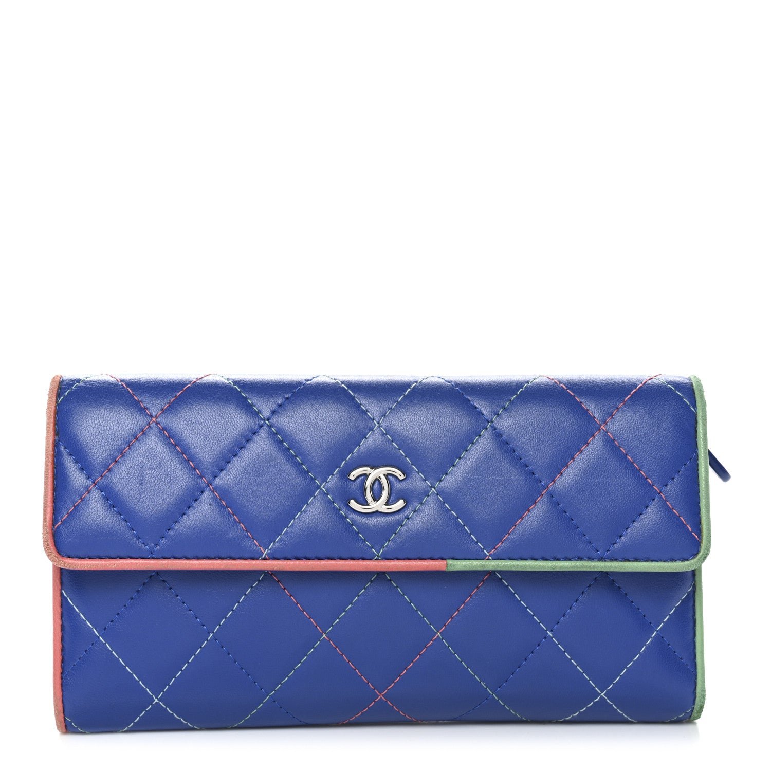 Chanel Lambskin Quilted Cuba Long Flap Wallet Blue Multicolor
