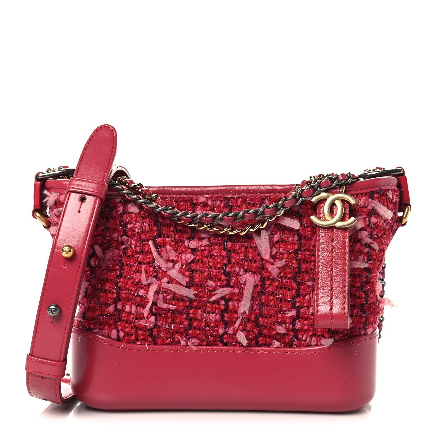 Chanel Tweed Calfskin Small Gabrielle Hobo Pink