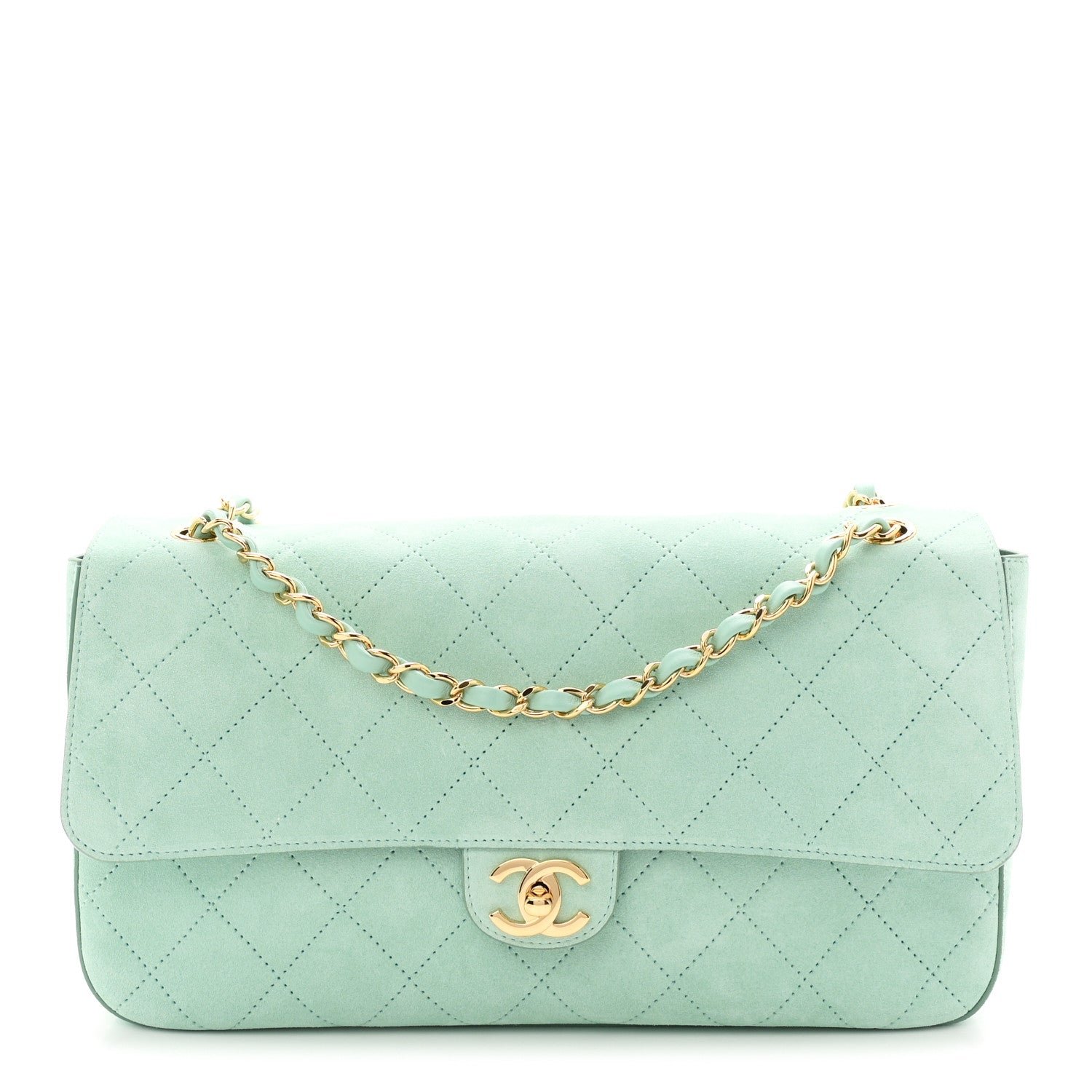 Chanel Suede Calfskin Small Souplissimo Maxi Flap Green