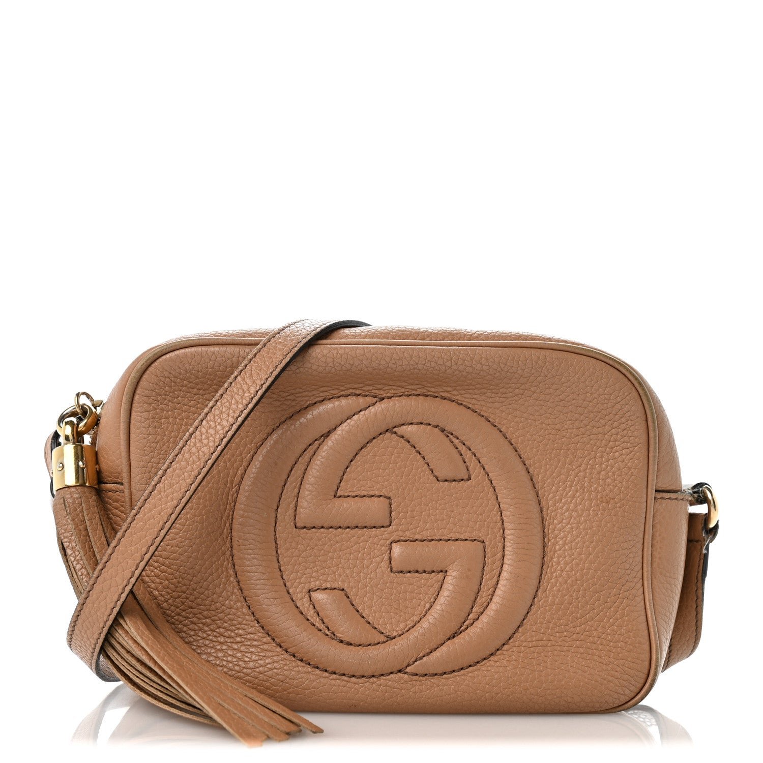 Gucci Pebbled Calfskin Small Soho Disco Bag Camelia
