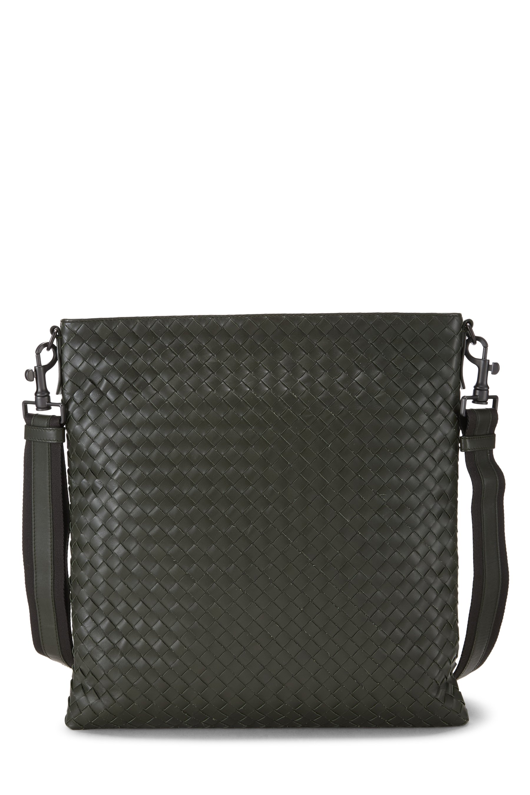 Green Intrecciato Flat Messenger Bag