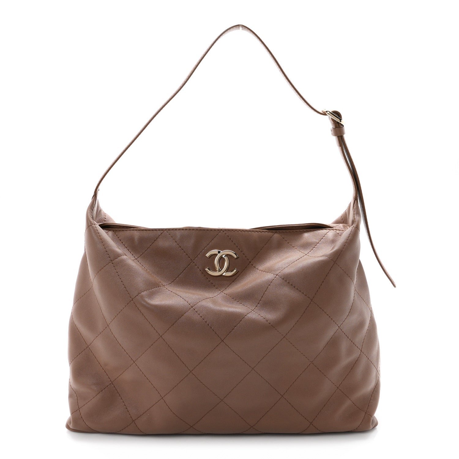 Chanel Shiny Lambskin Quilted Maxi Hobo Brown