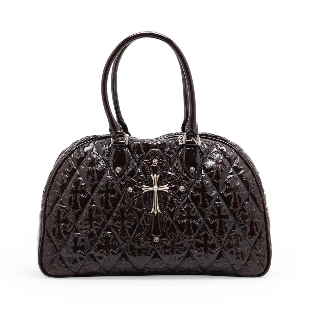 Chrome Hearts Chrome Hearts Gym Bag Hand bag PVC Brown x silver large CH cross decoration Ceme