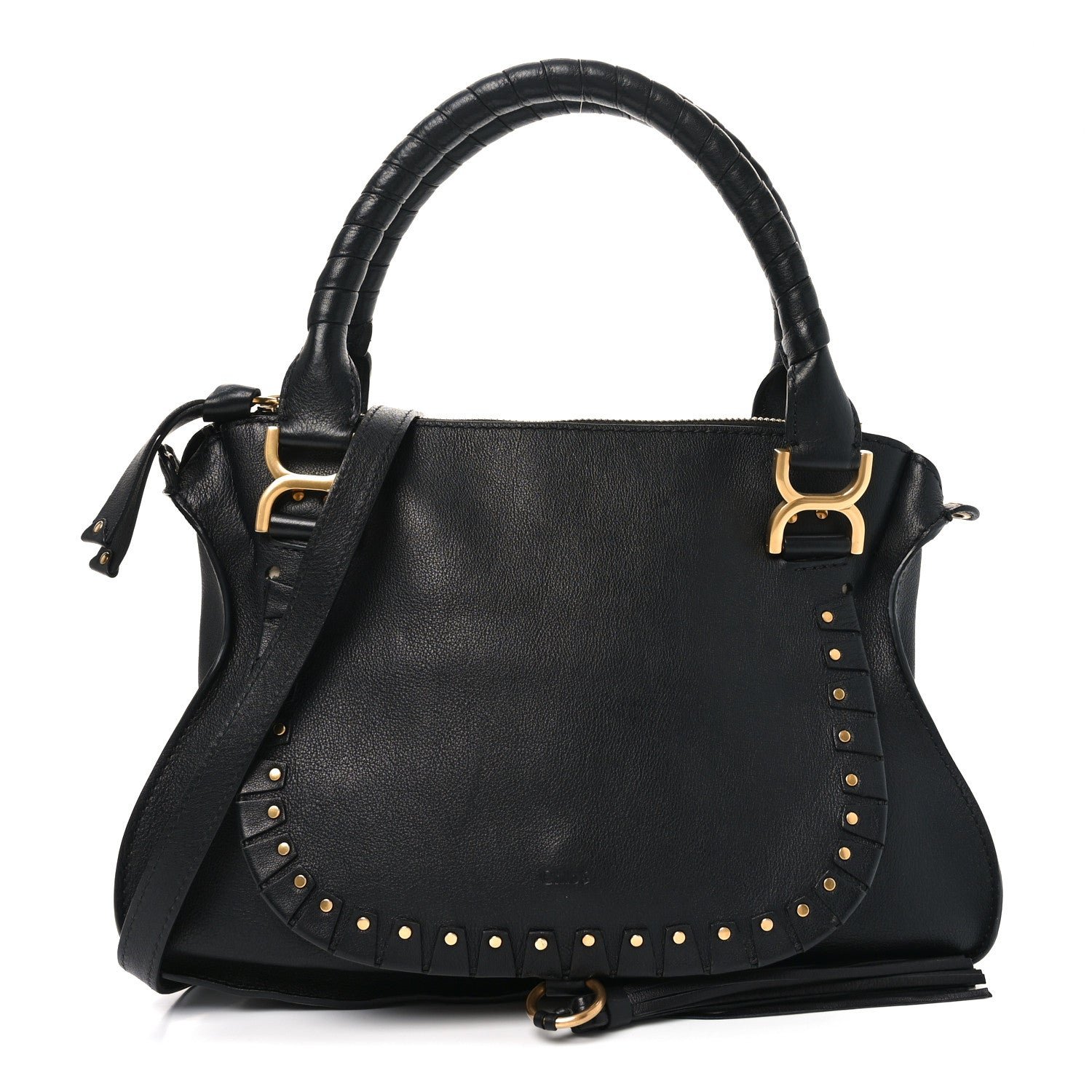 Chloe Calfskin Studded Medium Marcie Satchel Black