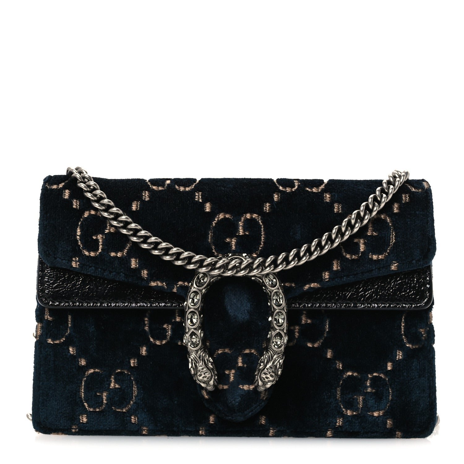 Gucci Velvet GG Monogram Super Mini Dionysus Shoulder Bag Blue Beige Black