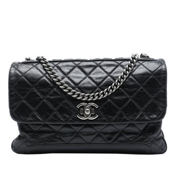 Quilted Aged Calfskin Logo Accordion Flap
