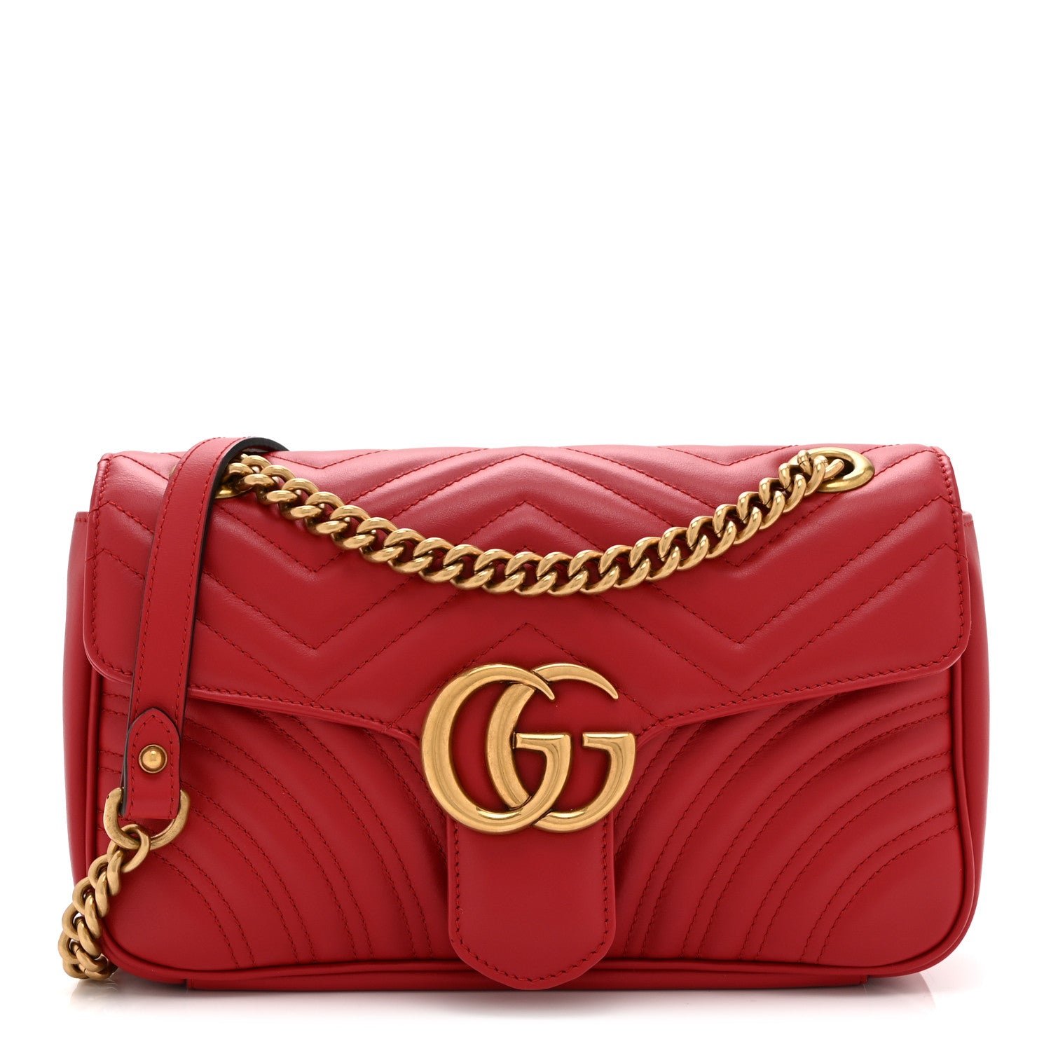 Gucci Calfskin Matelasse Small GG Marmont Shoulder Bag Hibiscus Red