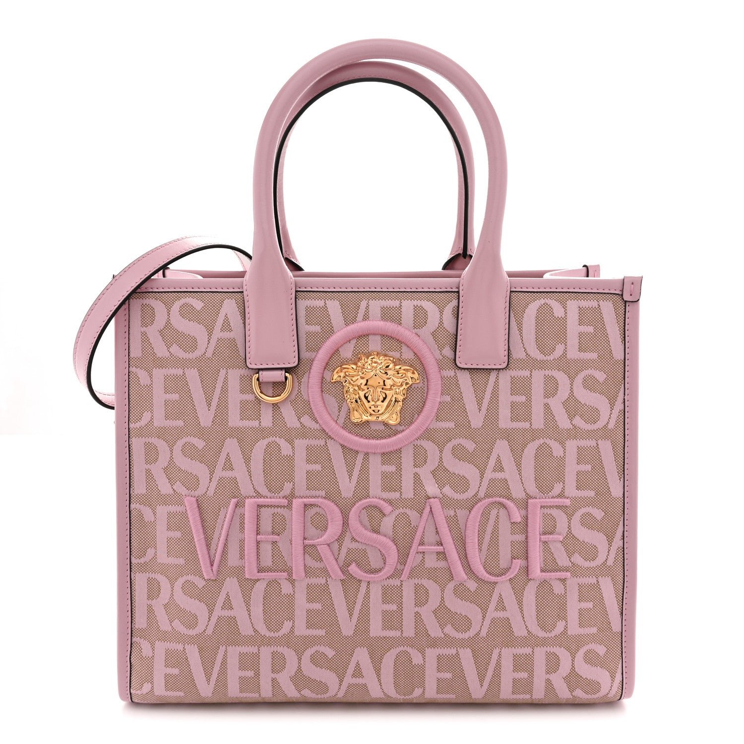 Canvas Calfskin Allover La Medusa Small Tote Pink