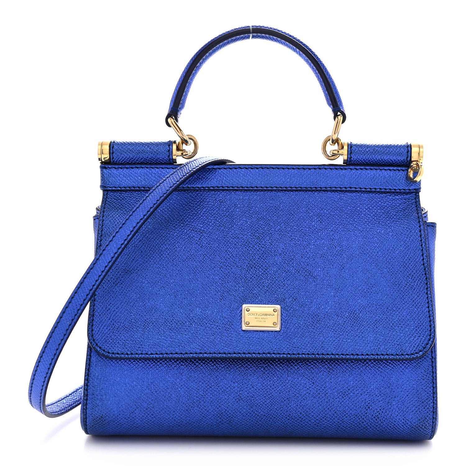 Dolce & Gabbana Metallic Dauphine Small Miss Sicily Satchel Blue