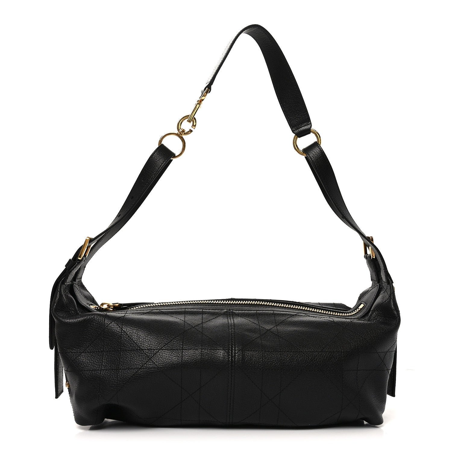 Christian Dior Shiny Grained Calfskin Macrocannage Medium D-Journey Bag Black