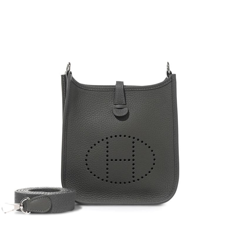 Hermes Gris Meyer Clemence Mini Evelyne II TPM 16 Palladium Hardware, 2023