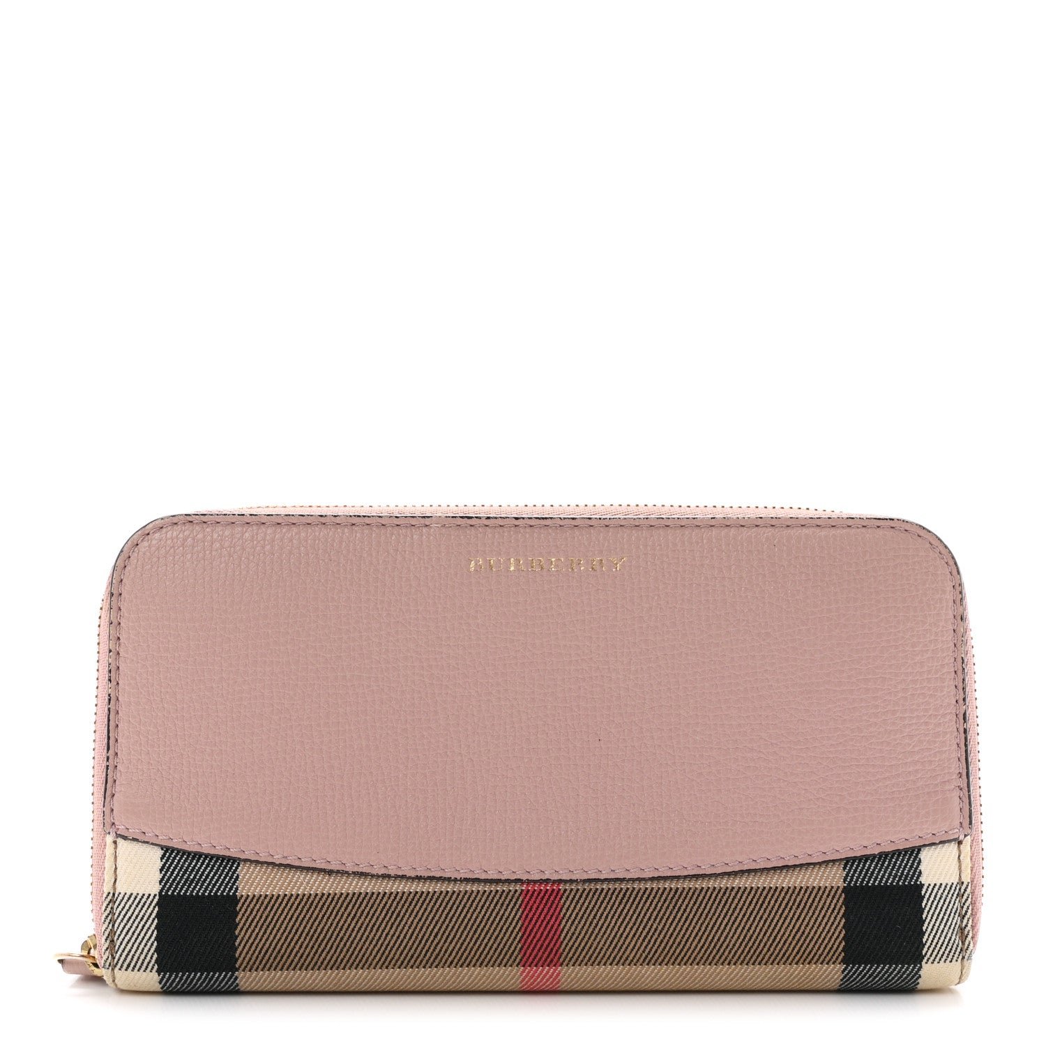 Burberry Grainy Calfskin House Check Elmore Zip Around Wallet Mauve Pink