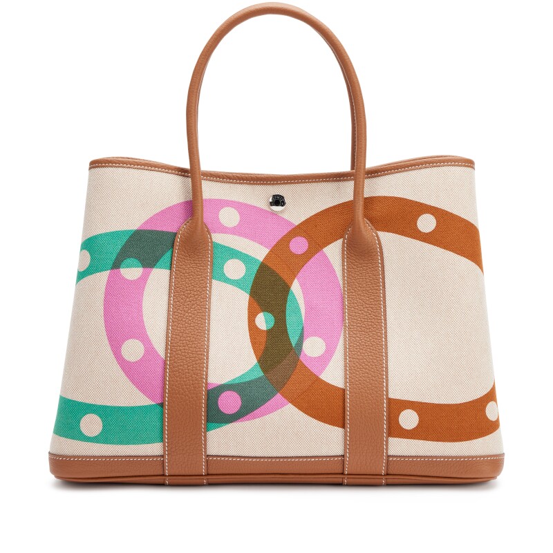 Hermes Ecru, Beige Toile and Gold Negonda H au Pas Garden Party 36 Palladium Hardware, 2025
